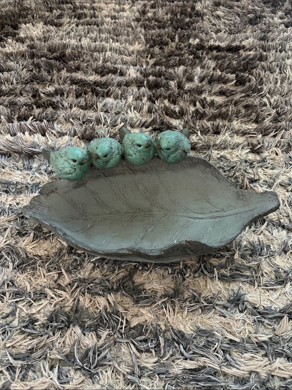 Leaf Container Dish with Four Blue Bird Figurines Home Office Decor Accent